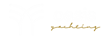 Logo of Oasis Yachting with stylized leaves and text on a white background