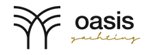 Logo of Oasis Yachting with stylized leaves and text on a white background